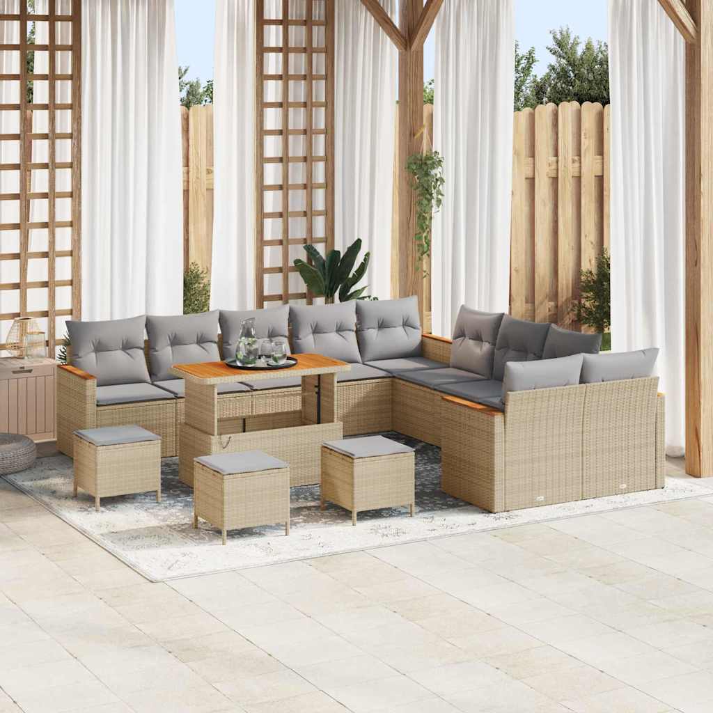 Gartensofa-set mit Kissen 18 pcs Beige und Hellgrau Poly-Rattan