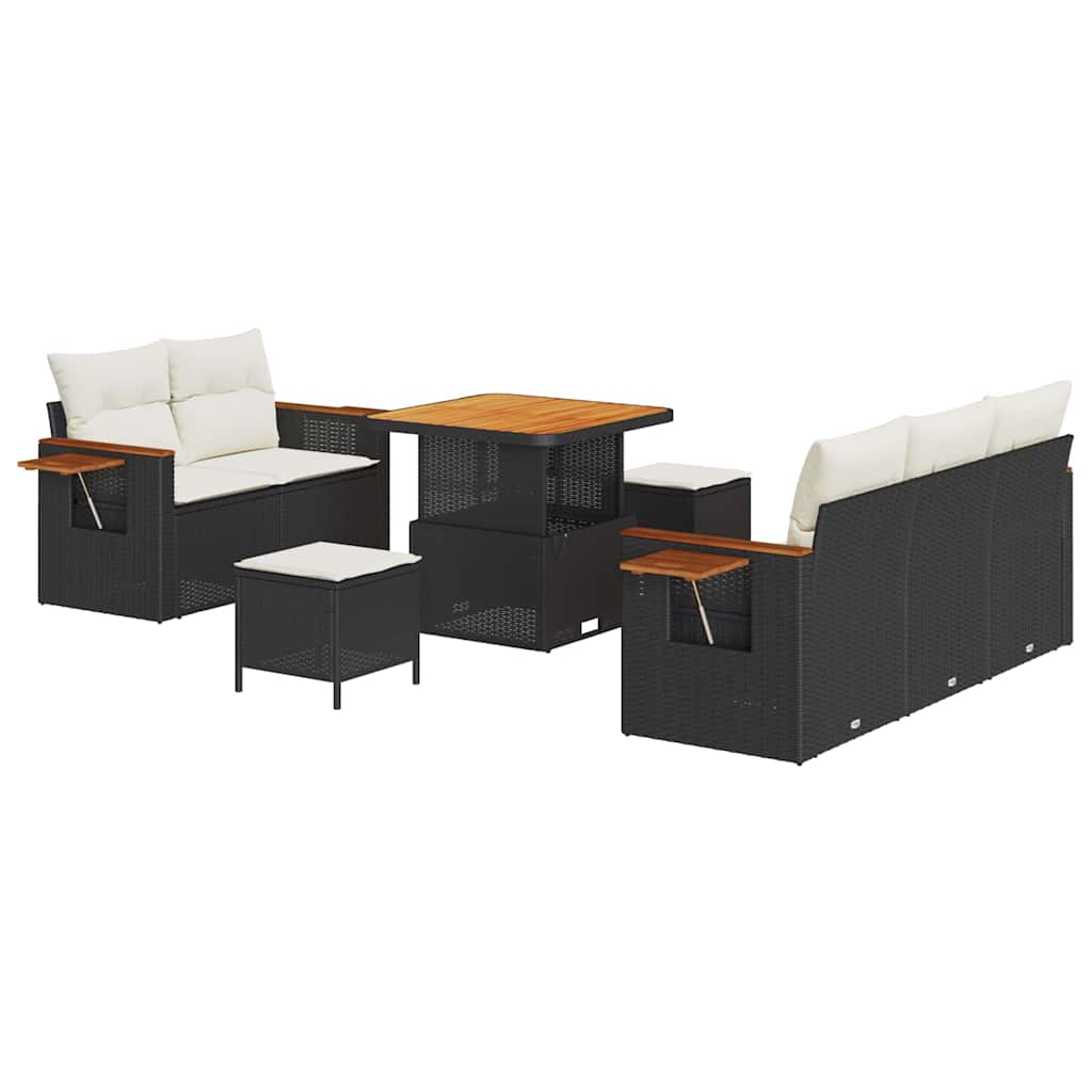 Gartensofa-set mit Kissen 10 pcs Schwarz und Creme Poly-Rattan