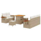 Gartensofa-set mit Kissen 10 pcs Beige und Creme Poly-Rattan