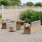 Gartensofa-set mit Kissen 10 pcs Beige und Hellgrau Poly-Rattan