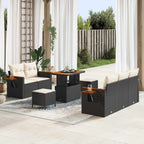 Gartensofa-set mit Kissen 10 pcs Schwarz und Creme Poly-Rattan