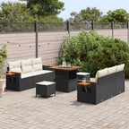 Gartensofa-set mit Kissen 11 pcs Schwarz und Creme Poly-Rattan