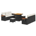 Gartensofa-set mit Kissen 11 pcs Schwarz und Creme Poly-Rattan