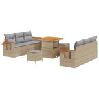 Gartensofa-set mit Kissen 11 pcs Beige und Hellgrau Poly-Rattan