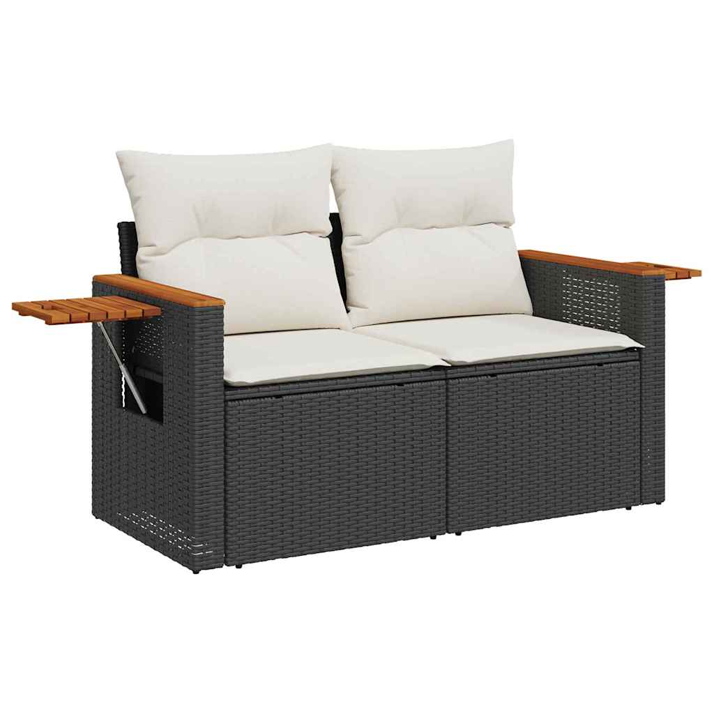 Gartensofa-set mit Kissen 11 pcs Schwarz und Creme Poly-Rattan