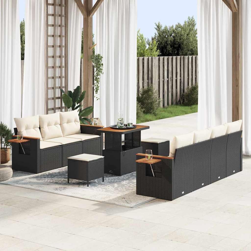 Gartensofa-set mit Kissen 13 pcs Schwarz und Creme Poly-Rattan