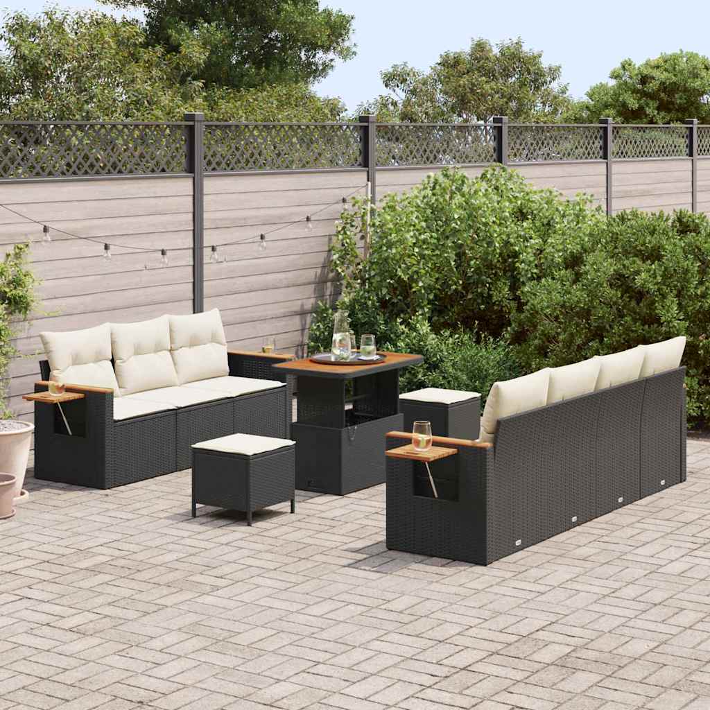 Gartensofa-set mit Kissen 13 pcs Schwarz und Creme Poly-Rattan