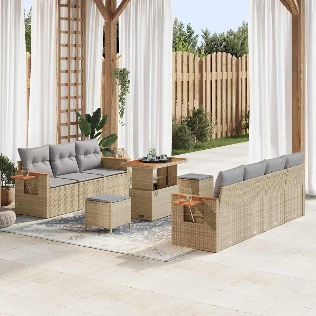 Gartensofa-set mit Kissen 13 pcs Beige und Hellgrau Poly-Rattan