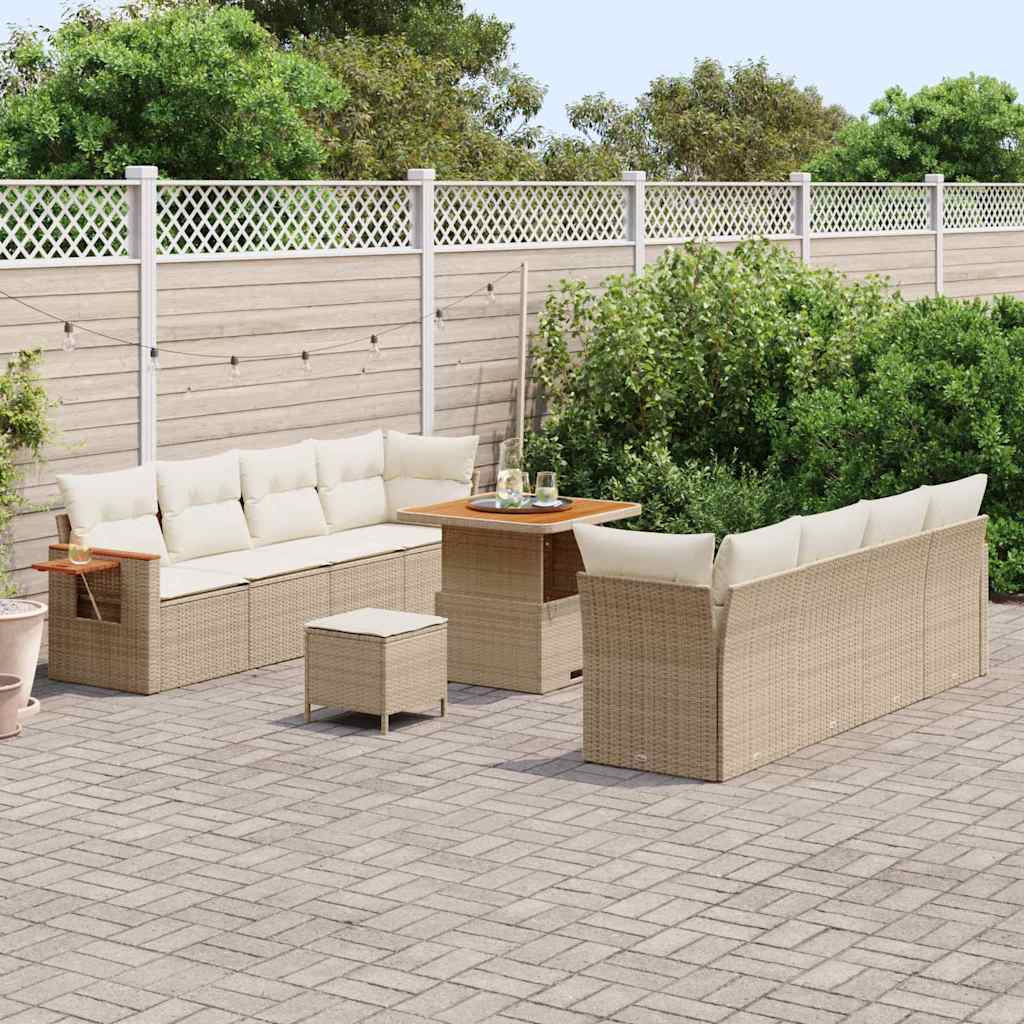 Gartensofa-set mit Kissen 12 pcs Beige und Creme Poly-Rattan