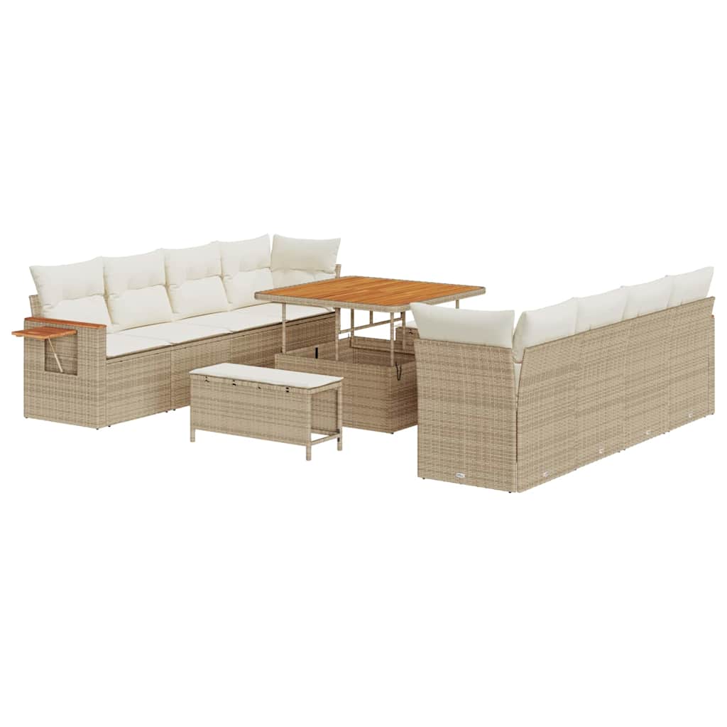 Gartensofa-set mit Kissen 12 pcs Beige und Creme Poly-Rattan