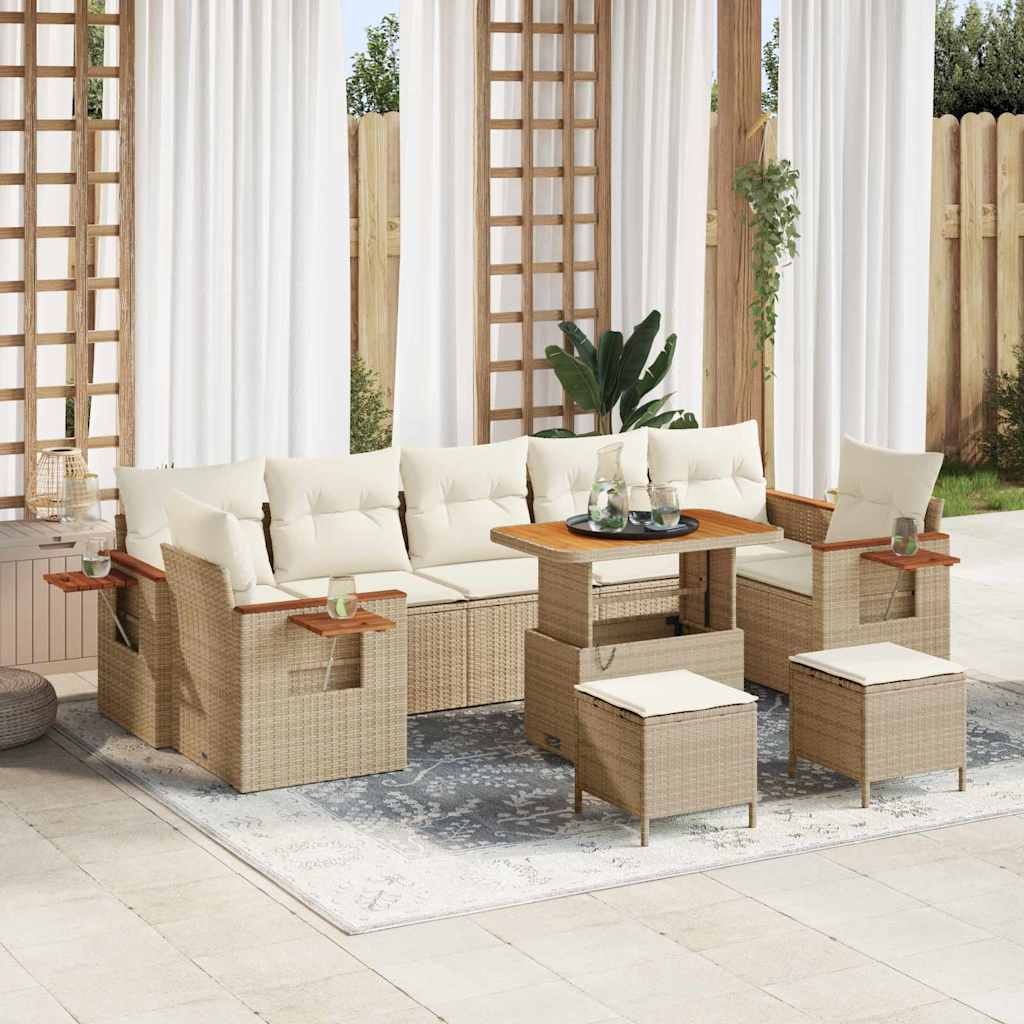Gartensofa-set mit Kissen 13 pcs Beige und Creme Poly-Rattan