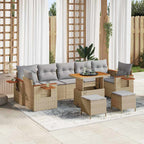 Gartensofa-set mit Kissen 13 pcs Beige und Hellgrau Poly-Rattan