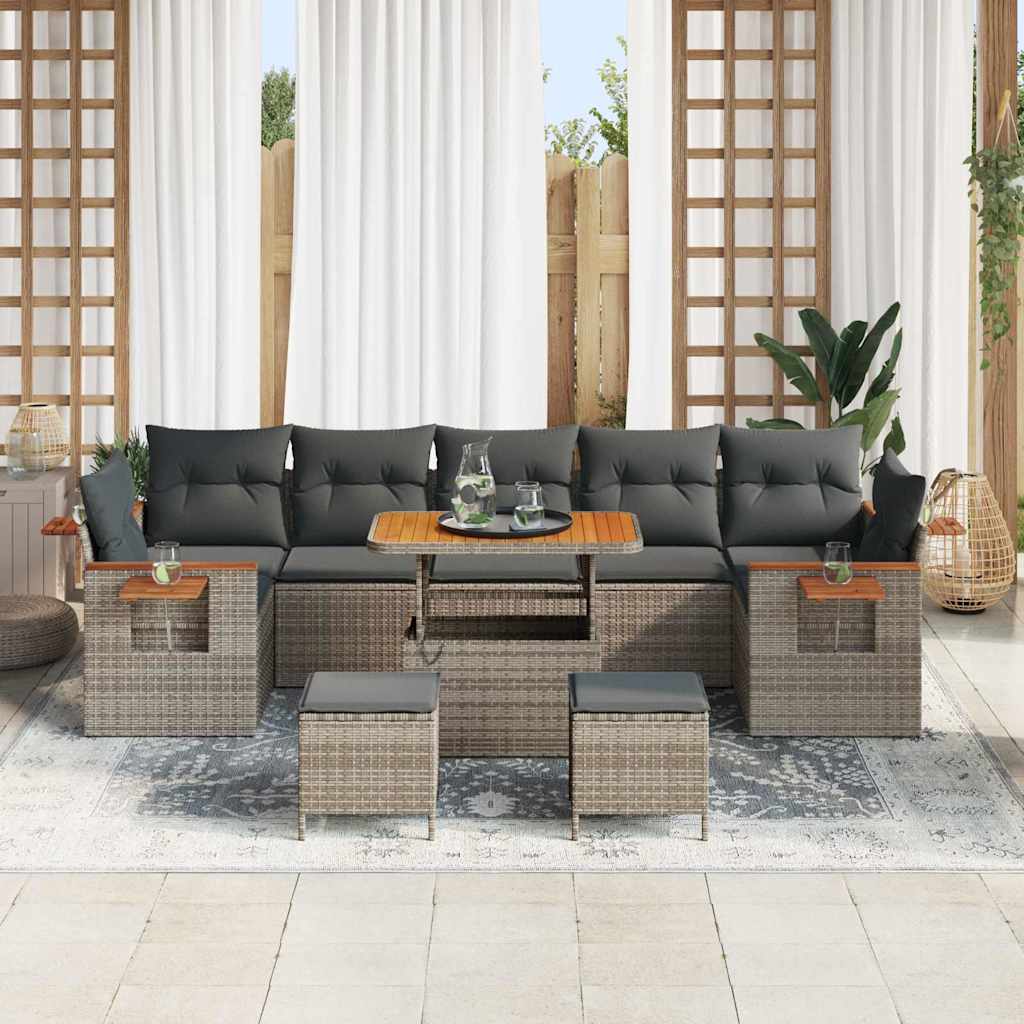 Gartensofa-set mit Kissen 13 pcs Grau Poly-Rattan