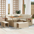 Gartensofa-set mit Kissen 9 pcs Beige und Creme Poly-Rattan
