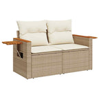 Gartensofa-set mit Kissen 9 pcs Beige und Creme Poly-Rattan