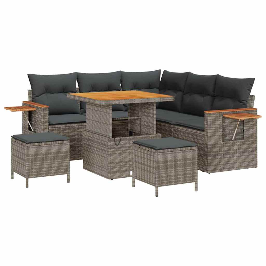 Gartensofa-set mit Kissen 9 pcs Grau Poly-Rattan