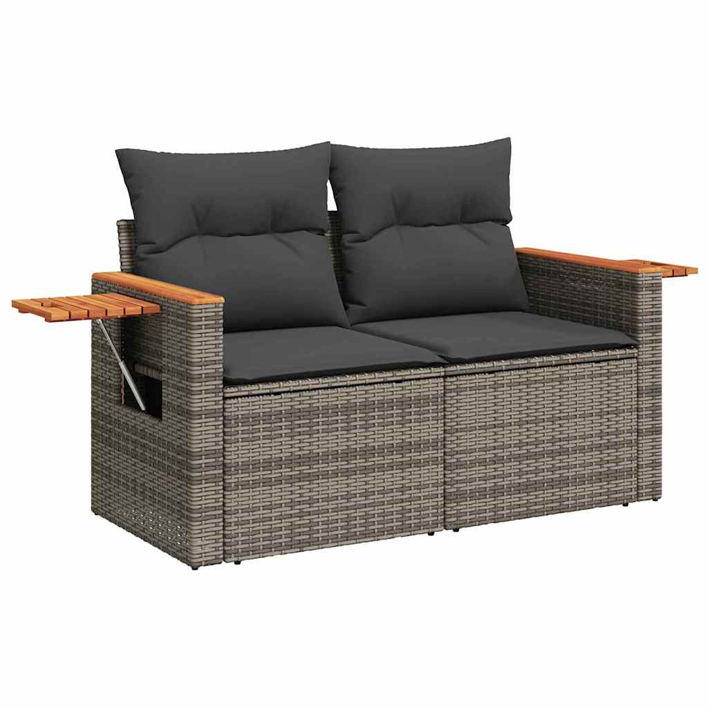 Gartensofa-set mit Kissen 9 pcs Grau Poly-Rattan