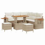 Gartensofa-set mit Kissen 9 pcs Beige und Creme Poly-Rattan