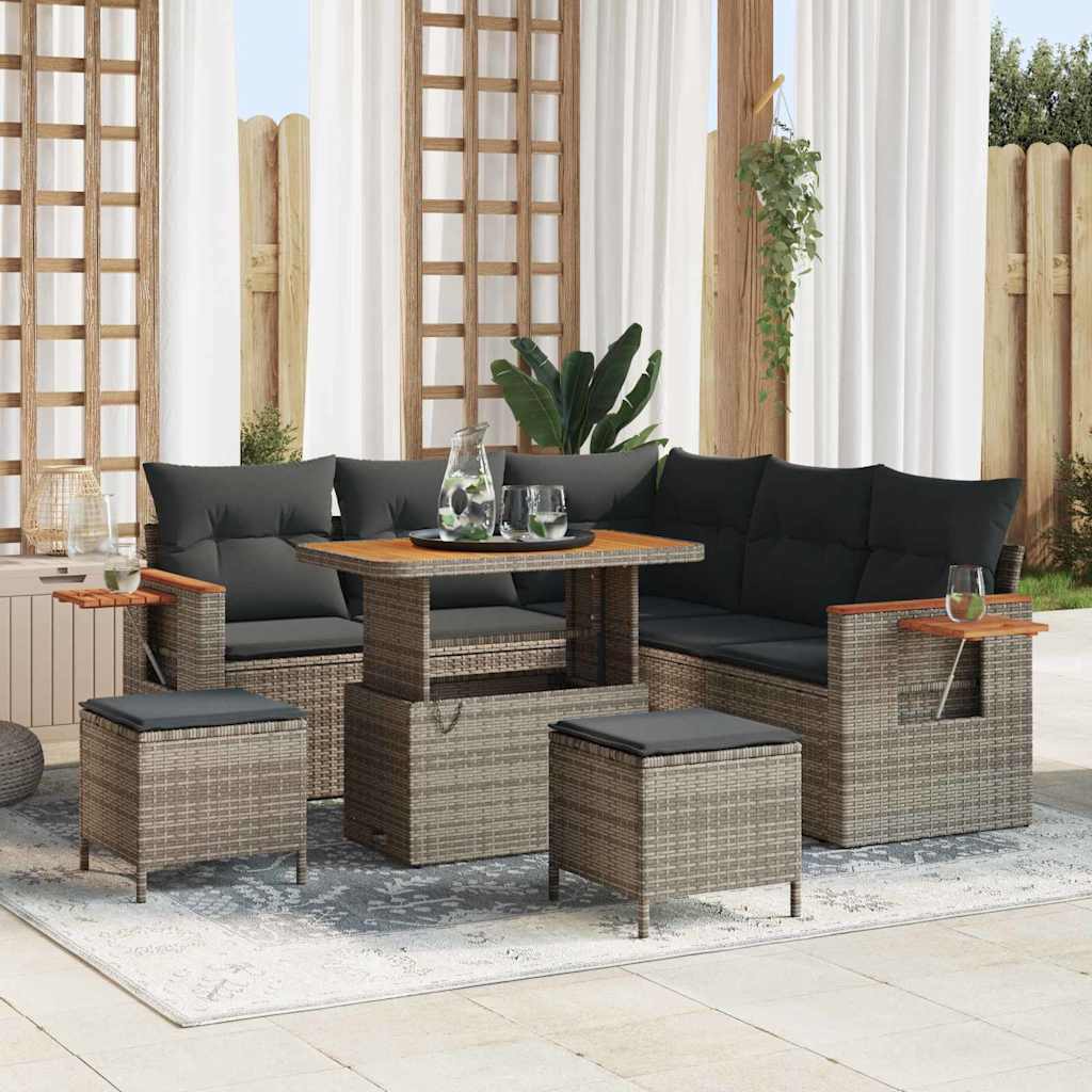 Gartensofa-set mit Kissen 9 pcs Grau Poly-Rattan
