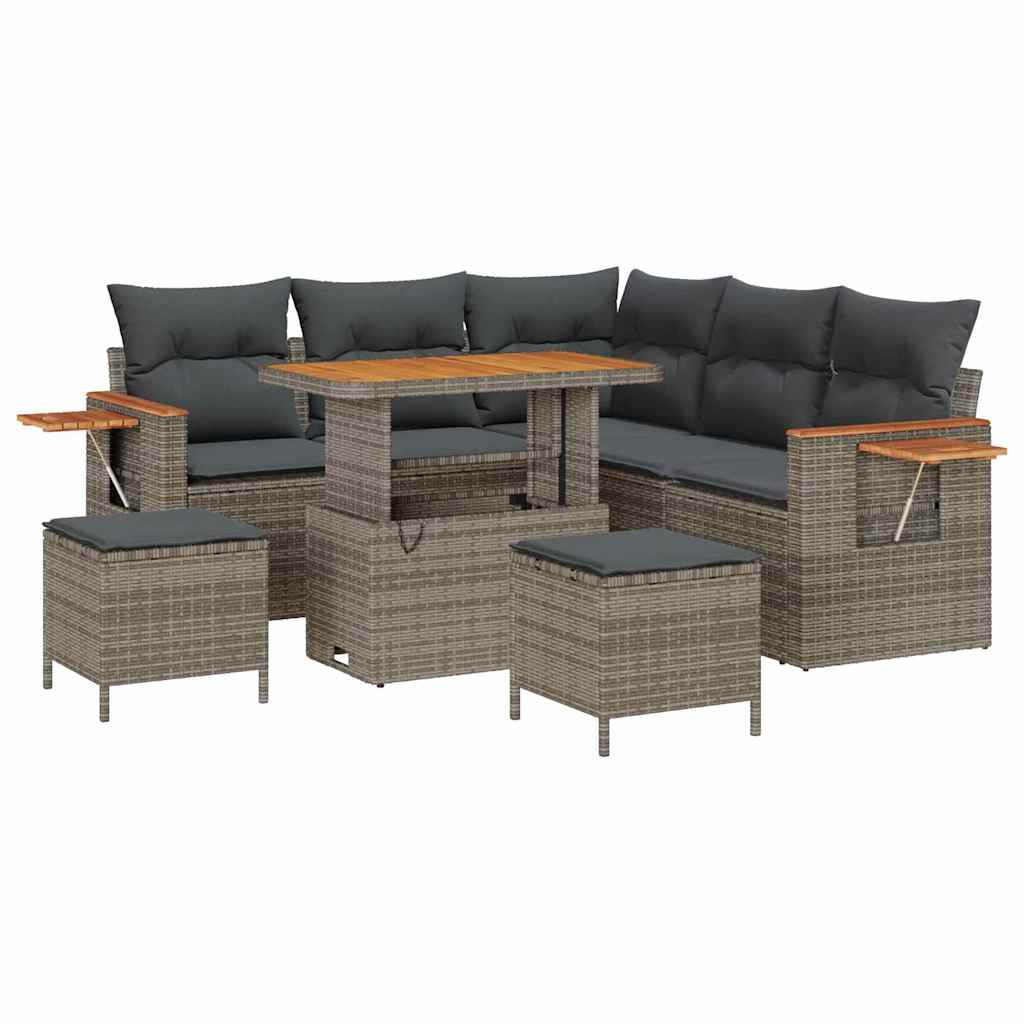Gartensofa-set mit Kissen 9 pcs Grau Poly-Rattan