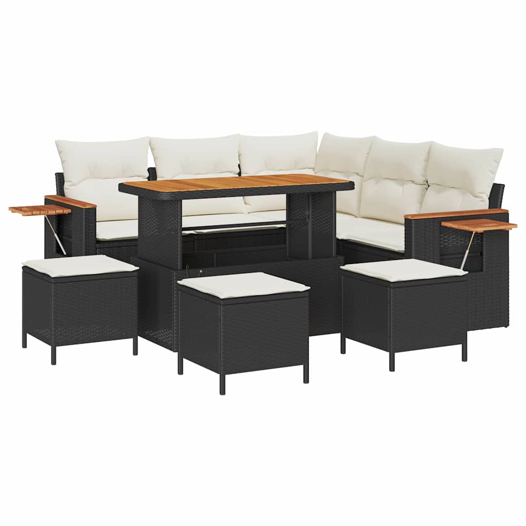 Gartensofa-set mit Kissen 10 pcs Schwarz und Creme Poly-Rattan