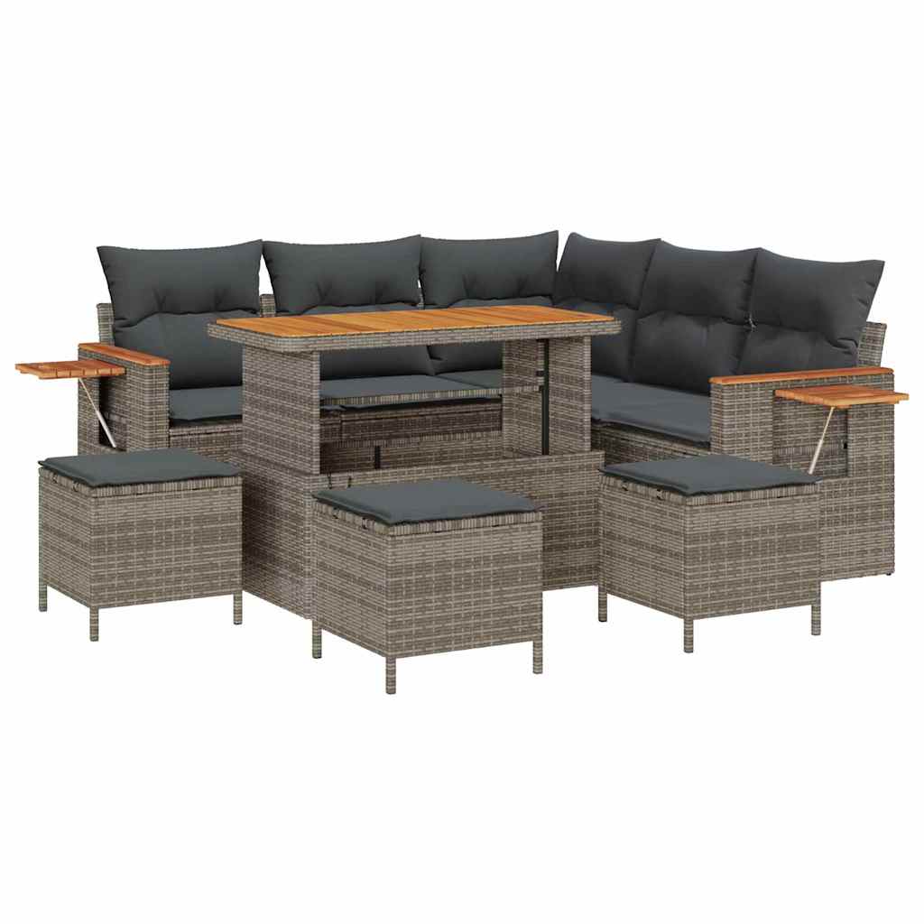 Gartensofa-set mit Kissen 10 pcs Grau Poly-Rattan