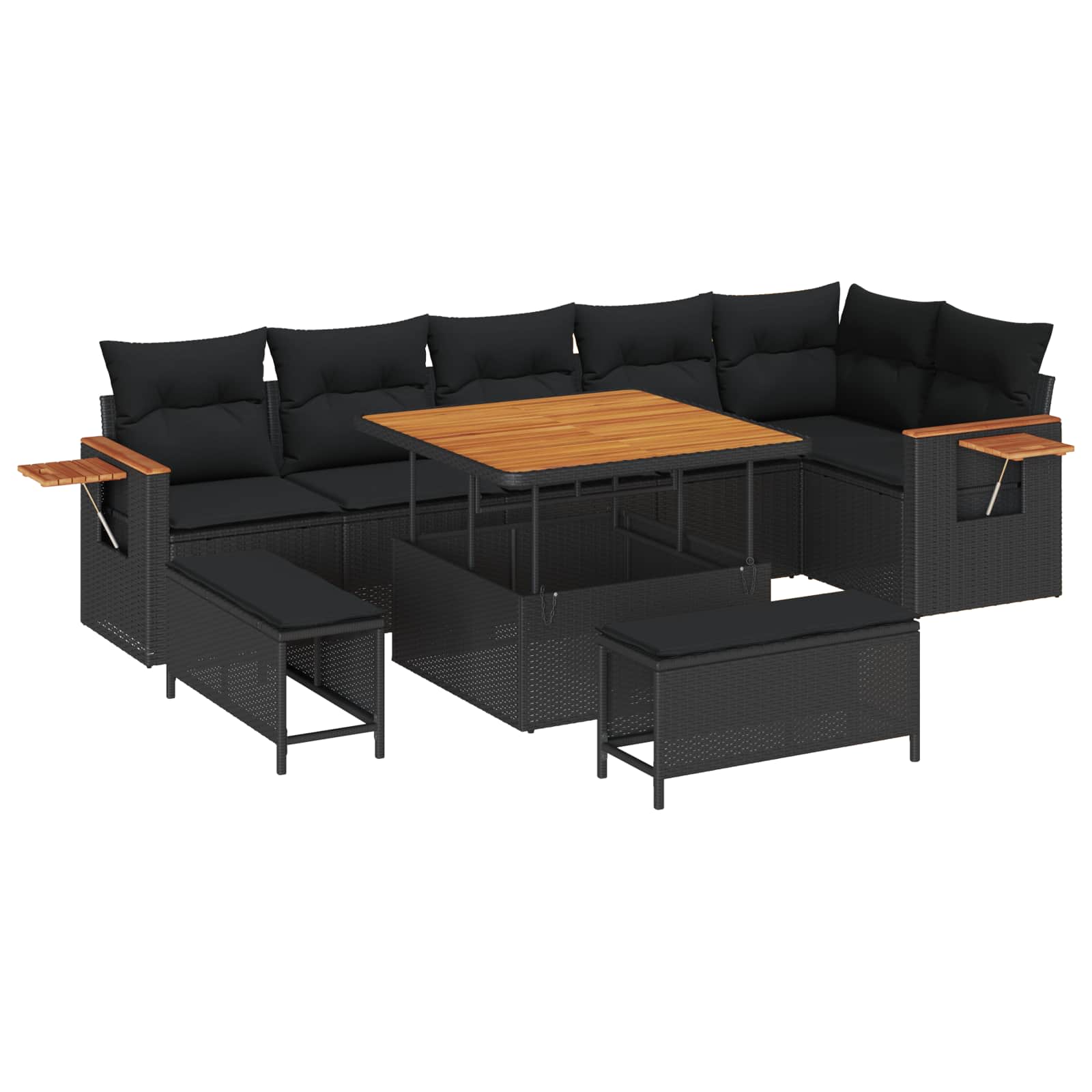 Gartensofa-set mit Kissen 11 pcs Schwarz Poly-Rattan