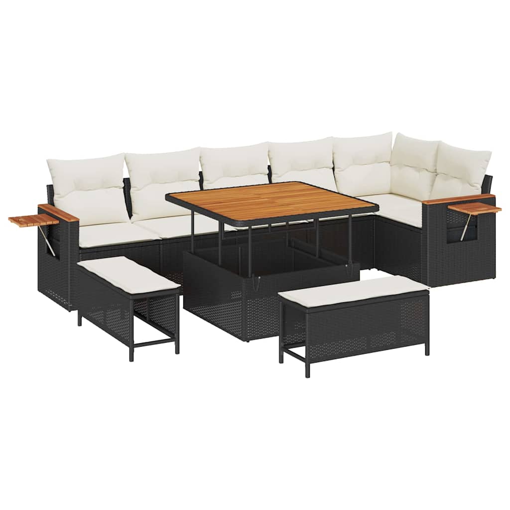 Gartensofa-set mit Kissen 11 pcs Schwarz und Creme Poly-Rattan