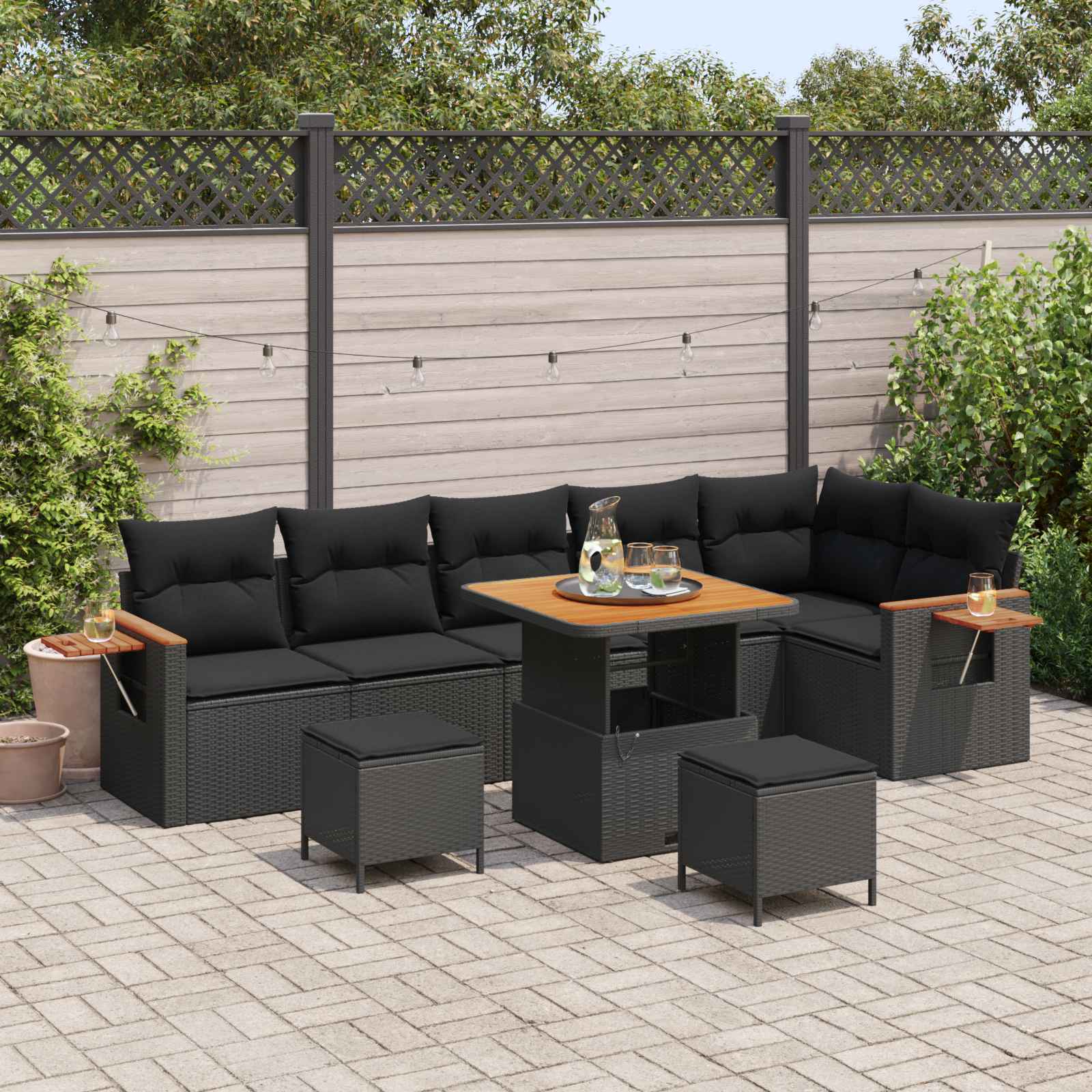 Gartensofa-set mit Kissen 11 pcs Schwarz Poly-Rattan