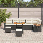 Gartensofa-set mit Kissen 11 pcs Schwarz und Creme Poly-Rattan
