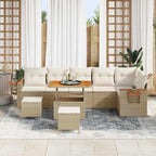 Gartensofa-set mit Kissen 11 pcs Beige und Creme Poly-Rattan
