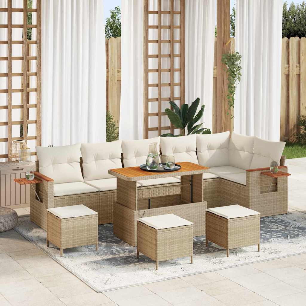Gartensofa-set mit Kissen 12 pcs Beige und Creme Poly-Rattan