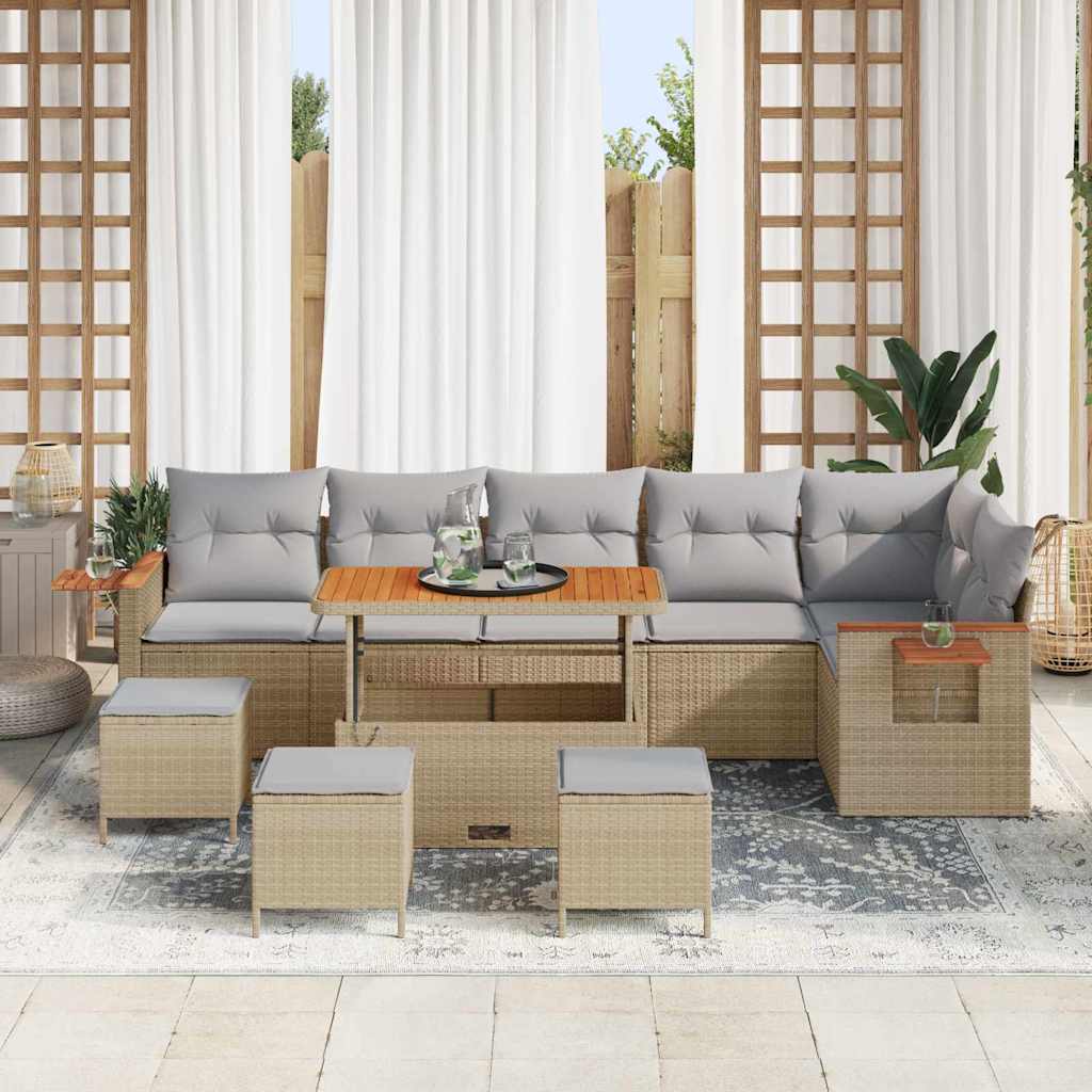 Gartensofa-set mit Kissen 12 pcs Beige und Hellgrau Poly-Rattan