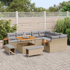 Gartensofa-set mit Kissen 13 pcs Beige und Hellgrau Poly-Rattan