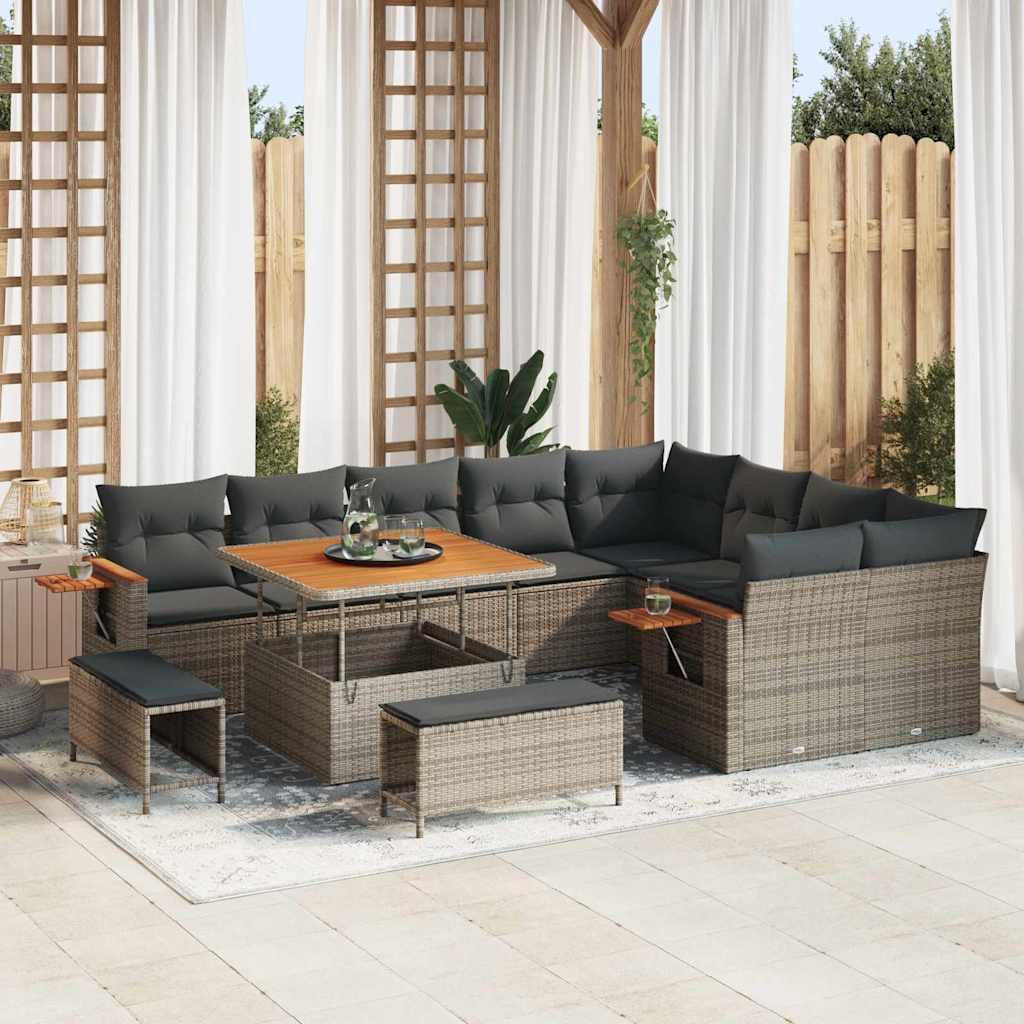 Gartensofa-set mit Kissen 13 pcs Grau Poly-Rattan