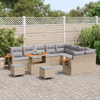Gartensofa-set mit Kissen 13 pcs Beige und Hellgrau Poly-Rattan