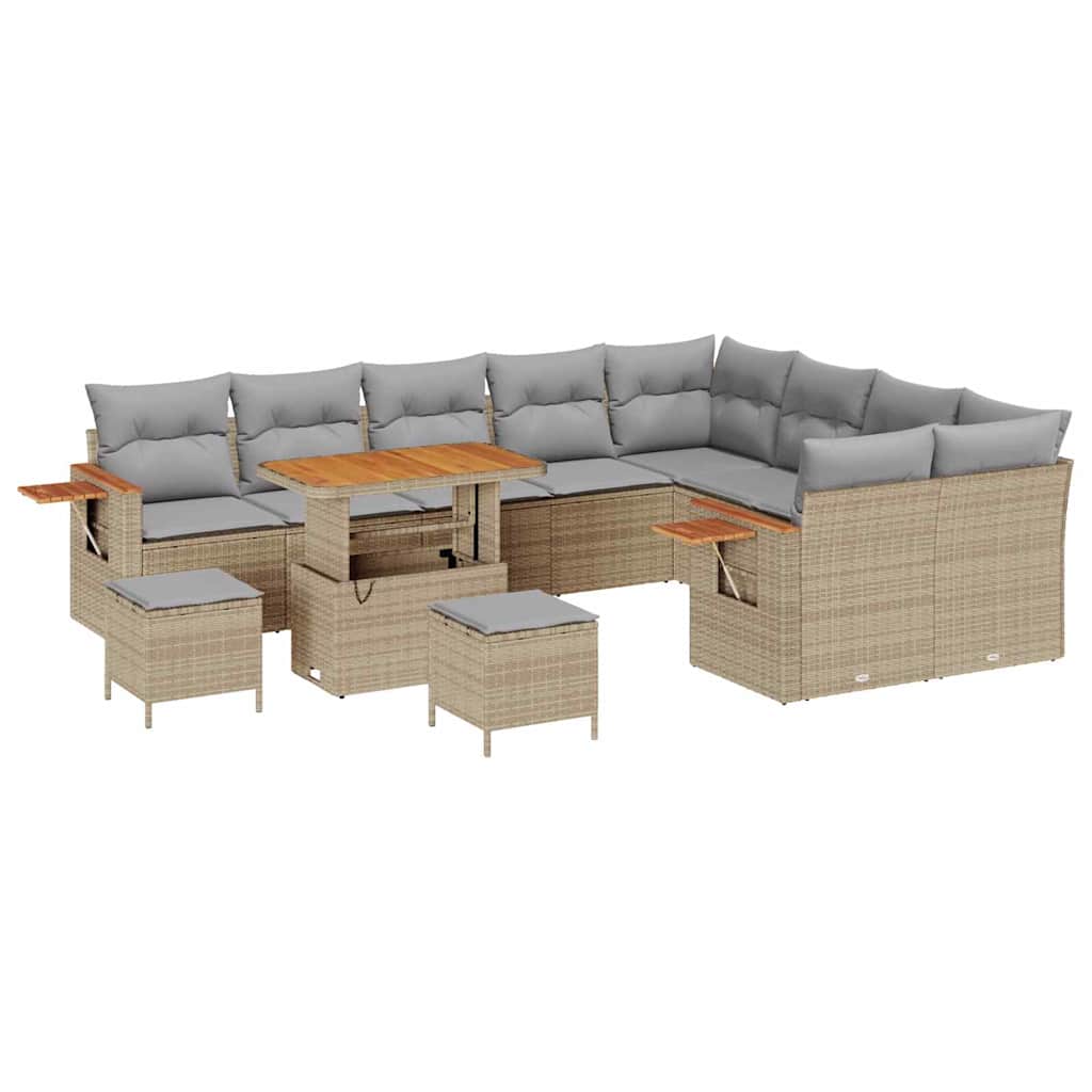 Gartensofa-set mit Kissen 13 pcs Beige und Hellgrau Poly-Rattan