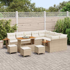 Gartensofa-set mit Kissen 14 pcs Beige und Creme Poly-Rattan