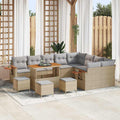 Gartensofa-set mit Kissen 14 pcs Beige und Hellgrau Poly-Rattan