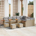 Gartensofa-set mit Kissen 14 pcs Beige und Hellgrau Poly-Rattan