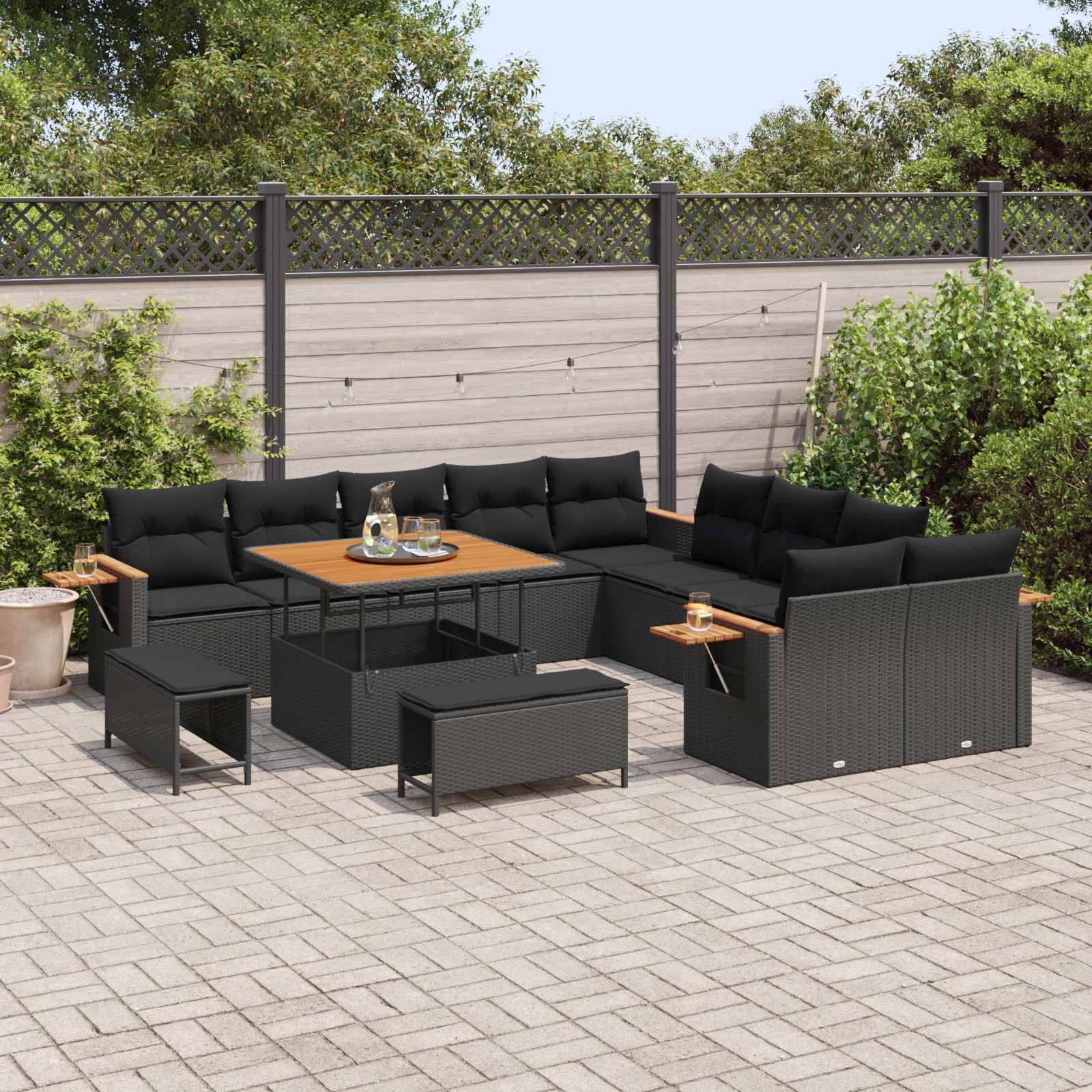 Gartensofa-set mit Kissen 17 pcs Schwarz Poly-Rattan
