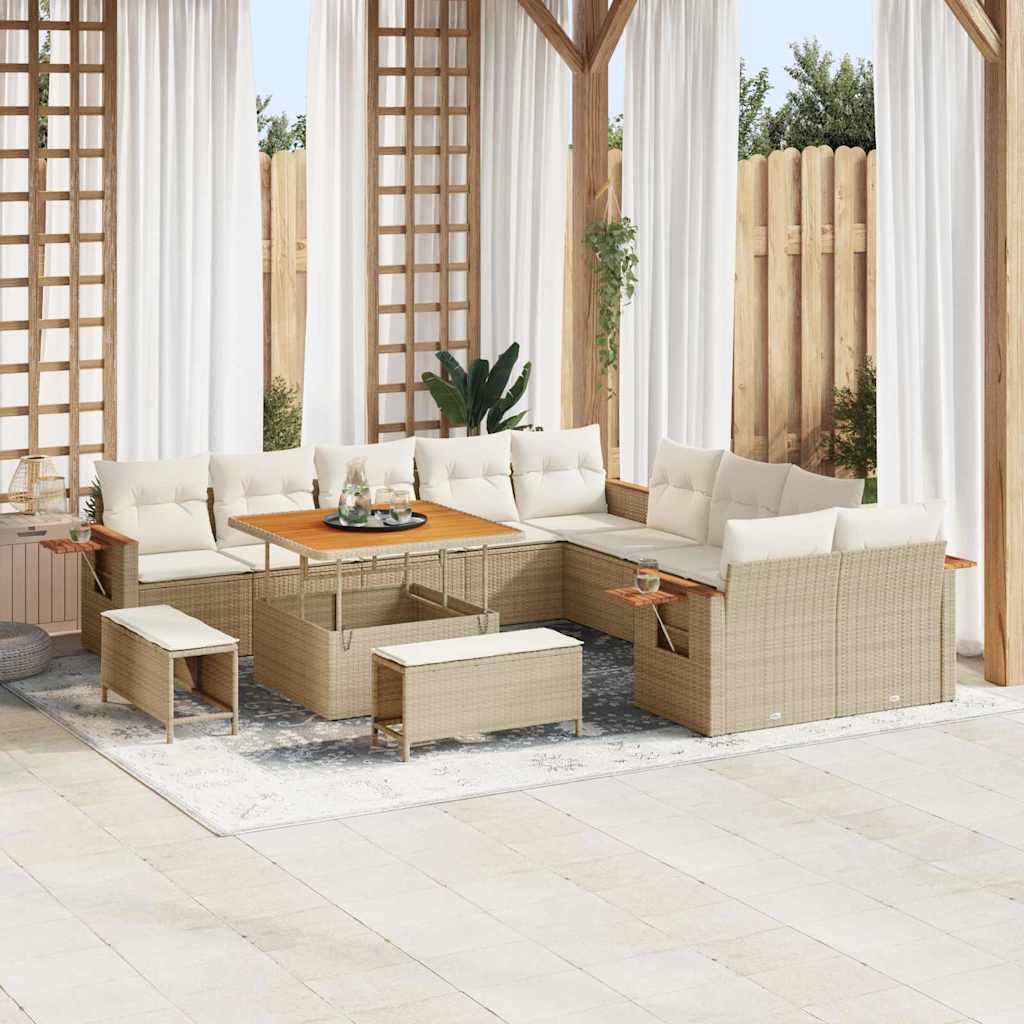 Gartensofa-set mit Kissen 17 pcs Beige und Creme Poly-Rattan