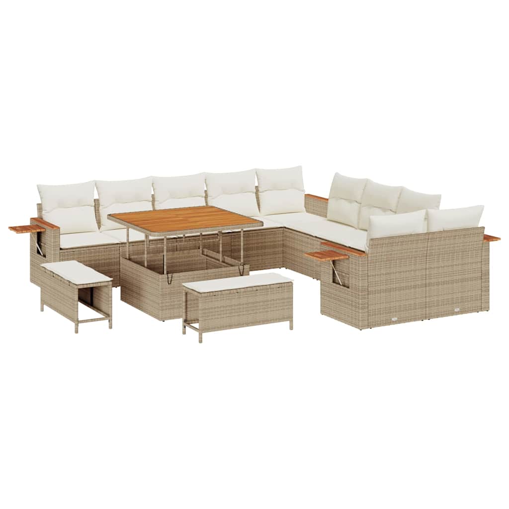 Gartensofa-set mit Kissen 17 pcs Beige und Creme Poly-Rattan