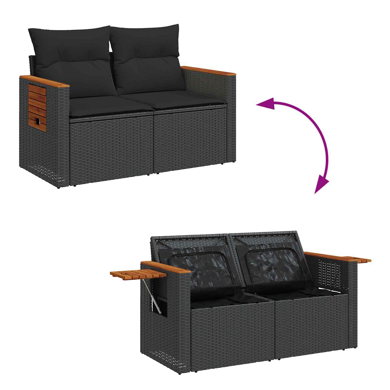 Gartensofa-set mit Kissen 17 pcs Schwarz Poly-Rattan