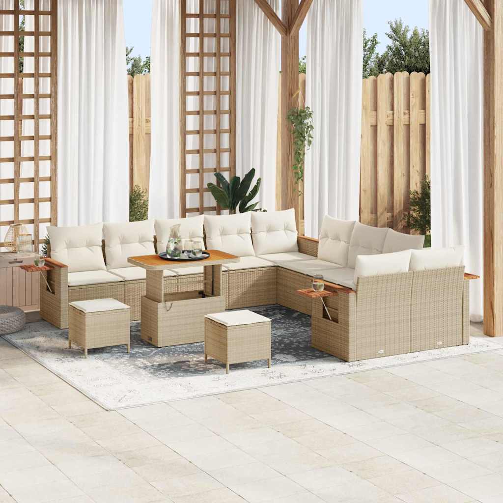 Gartensofa-set mit Kissen 17 pcs Beige und Creme Poly-Rattan