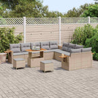 Gartensofa-set mit Kissen 17 pcs Beige und Hellgrau Poly-Rattan
