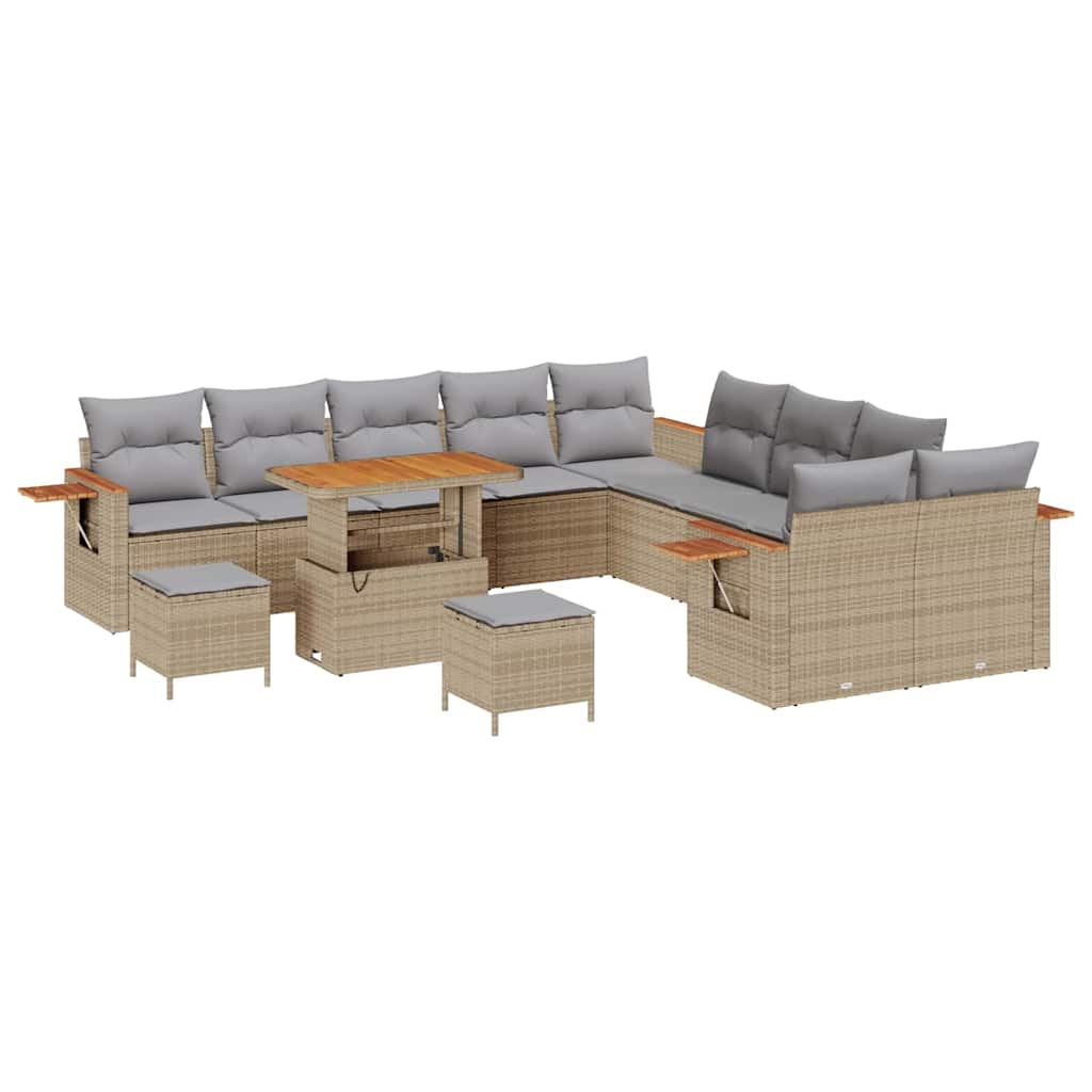 Gartensofa-set mit Kissen 17 pcs Beige und Hellgrau Poly-Rattan