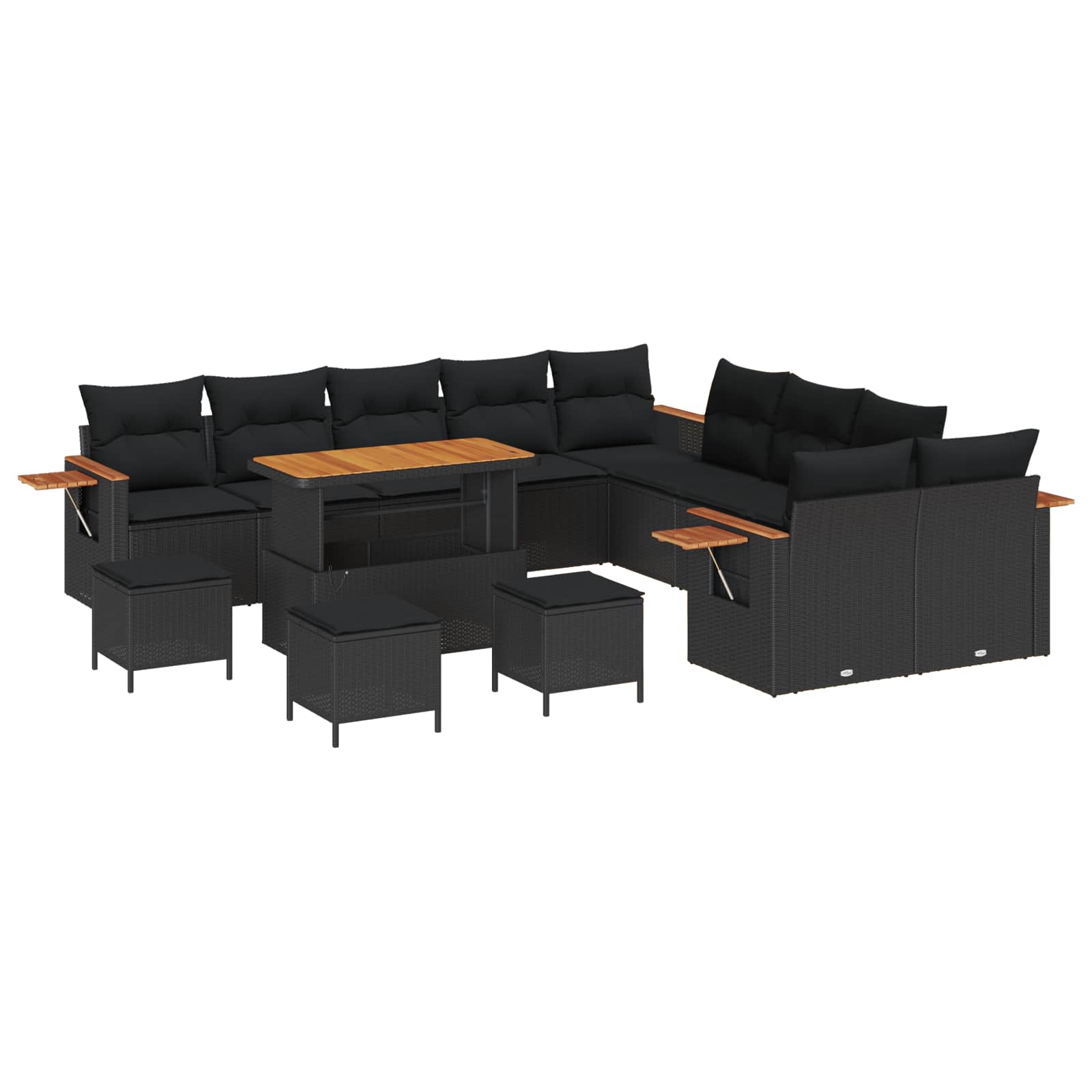 Gartensofa-set mit Kissen 18 pcs Schwarz Poly-Rattan