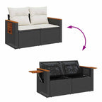 Gartensofa-set mit Kissen 18 pcs Schwarz und Creme Poly-Rattan