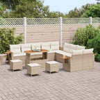 Gartensofa-set mit Kissen 18 pcs Beige und Creme Poly-Rattan